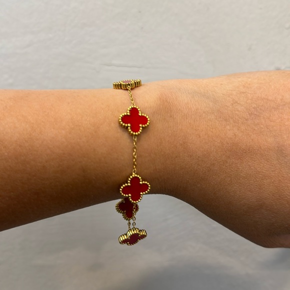 VCA-style Vintage Alhambra bracelet Carnelian 5 motifs - Picture 2 of 4